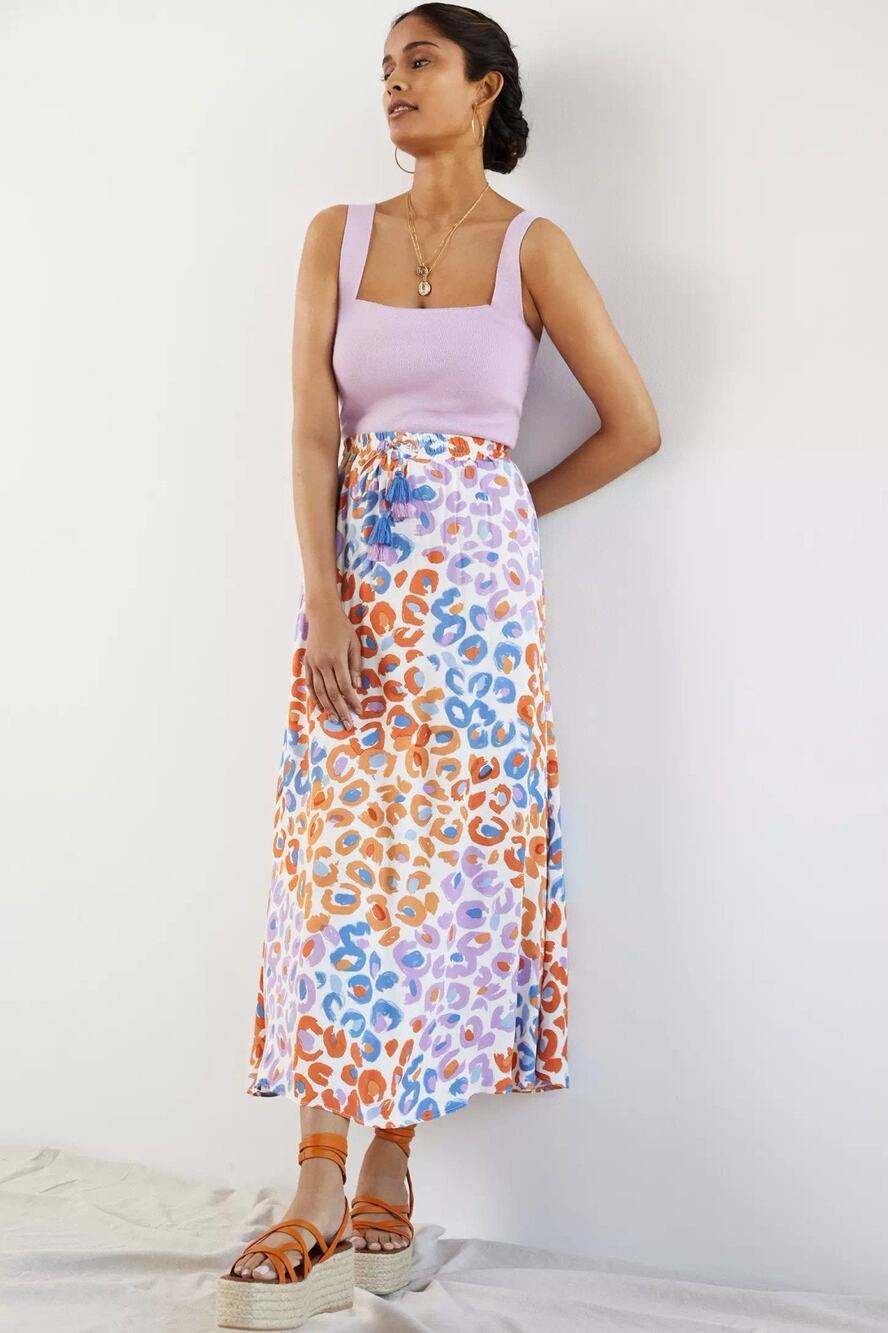 Farm Rio Vibrance Orange Purple Maxi Skirt New XS